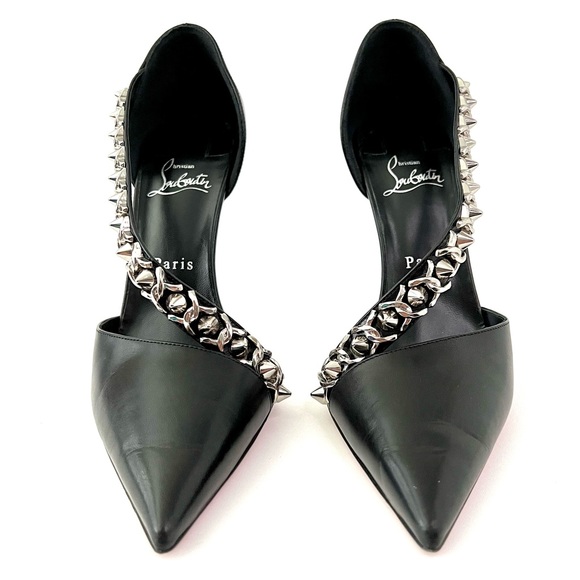 CHRISTIAN LOUBOUTIN | Deomina Chain Black Leather 100 Pumps Heels EU 39 US 9 - Picture 3 of 16